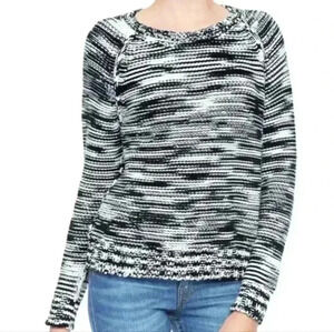 True Religion Cotton Sweater Striped Women Small Black White Chunky Fisherman